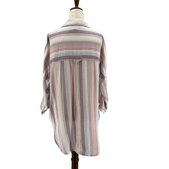 Anthropologie Pilcro The Bo Boyfriend Striped Oversized Button Top Womens XS - Picture 5 of 9